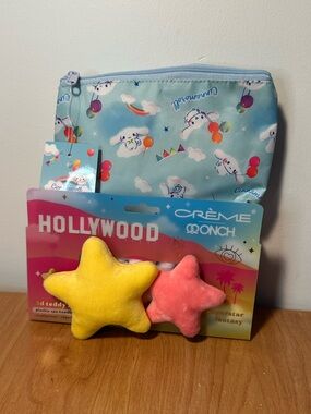 Crème Conch Hollywood Star Plush Hair Wrap, and Cinnamoroll zippered bag